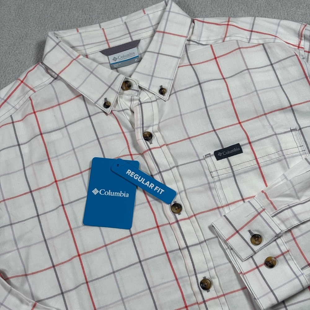 Columbia Rapid Rivers II Long Sleeve Shirt Mens White Red Plaid Medium